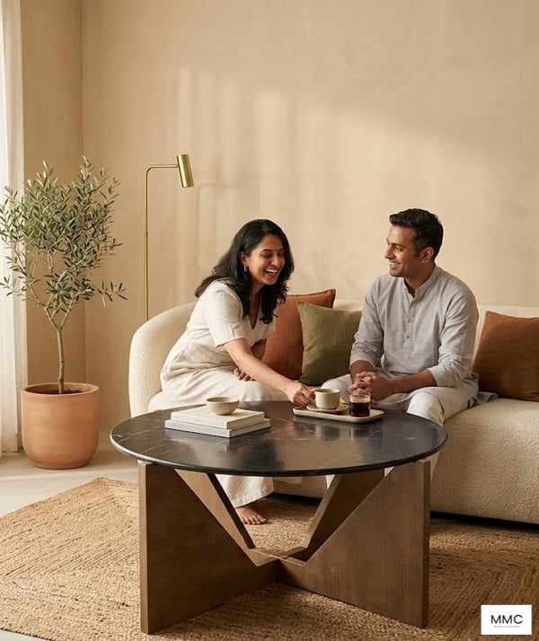 Molly Coffee Table with Stone Top in a home setting