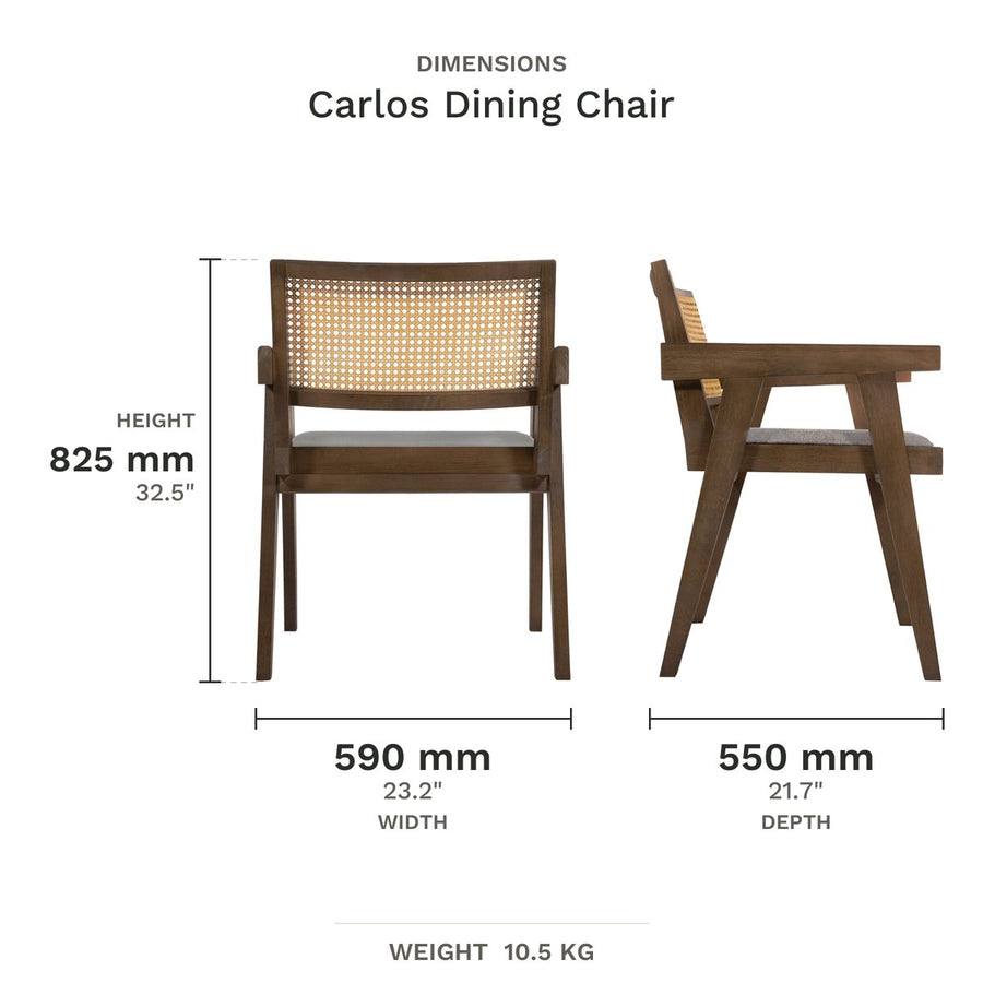 Dimension drawing for Carlos Dining Chair