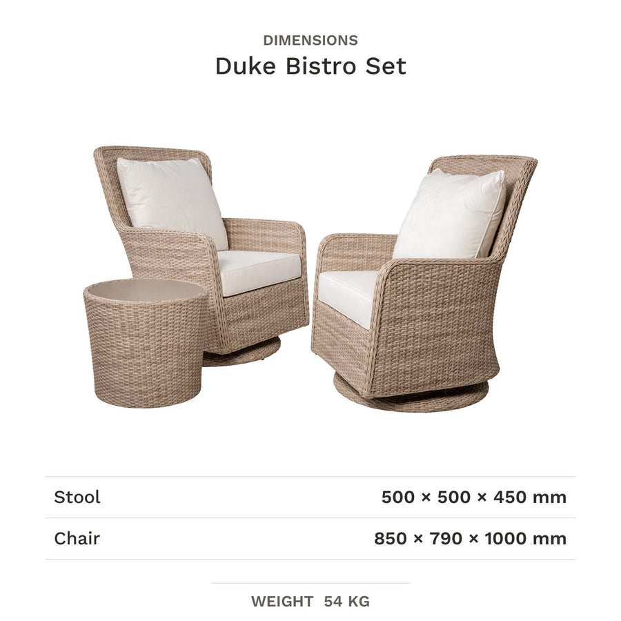 Dimension drawing for Duke Bistro Set