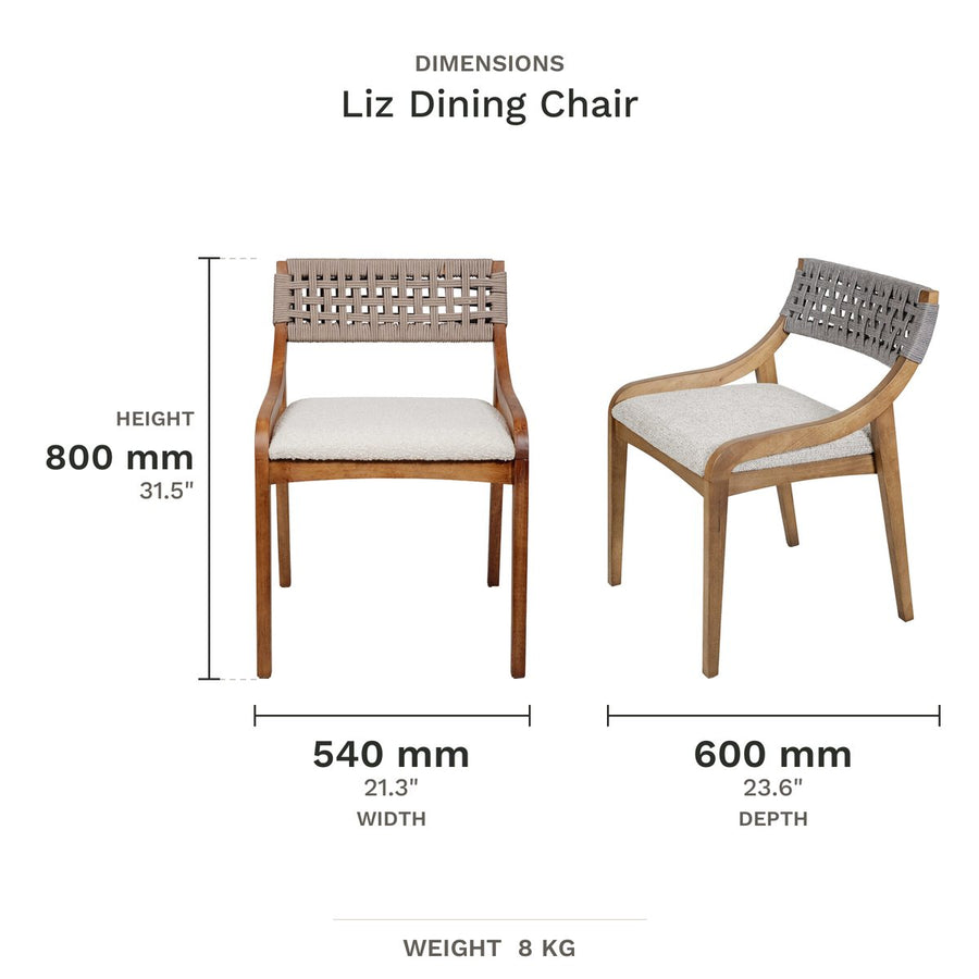 Dimension drawing for Liz Dining Chair