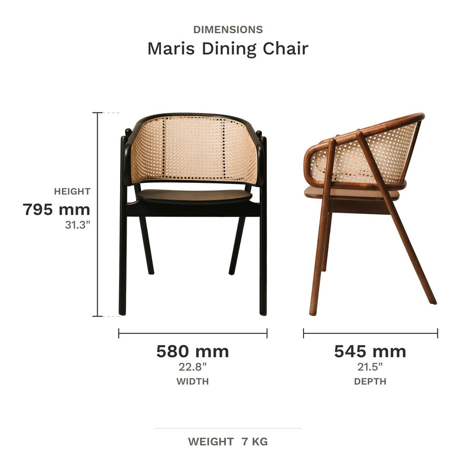 Dimension drawing for Maris Dining Chair