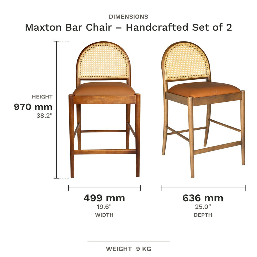 Dimension drawing for Maxton Bar Chair – Handcrafted Set of 2