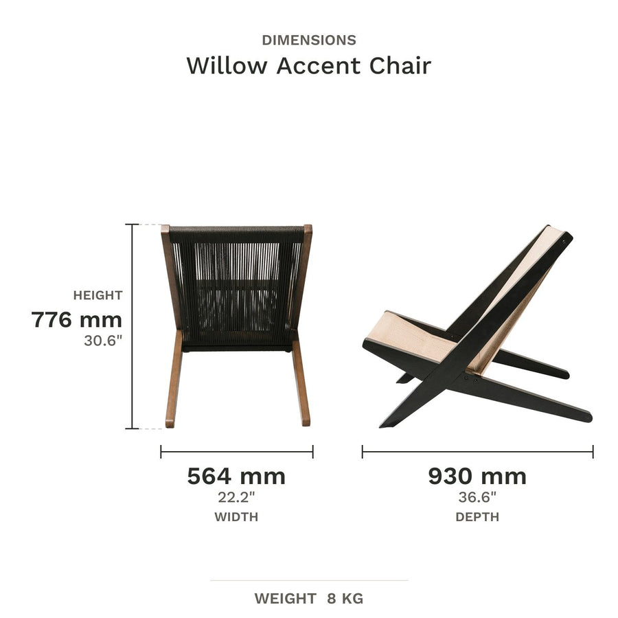 Dimension drawing for Willow Accent Chair